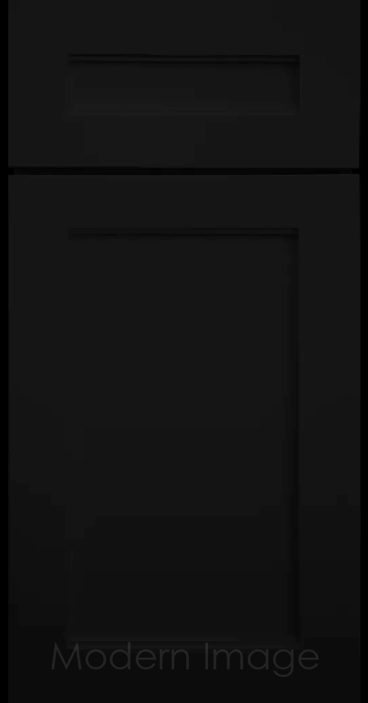 Destin shaker cabinet in Black featuring ledge detail and vertical joints around a recessed center panel.